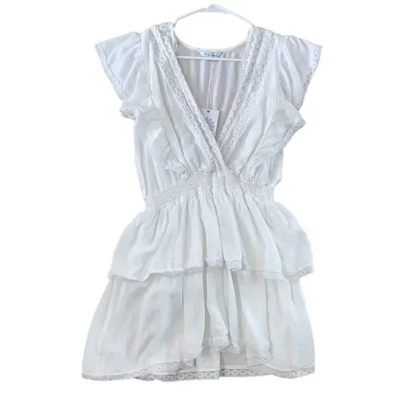 NWT Blue Island Beach White Ruffle Mini Dress Size Medium - Picture 2 of 8